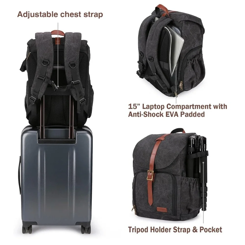 Bagsmart DSLR Dark Grey Camera Bag Backpack Side Load Anti-Theft Water Resistant